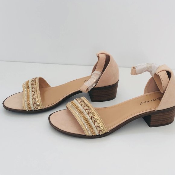 New Women's Top Moda Blush Beaded Vision Sandal Wrap Around Ankle Size 7.5 Suede - Picture 7 of 9
